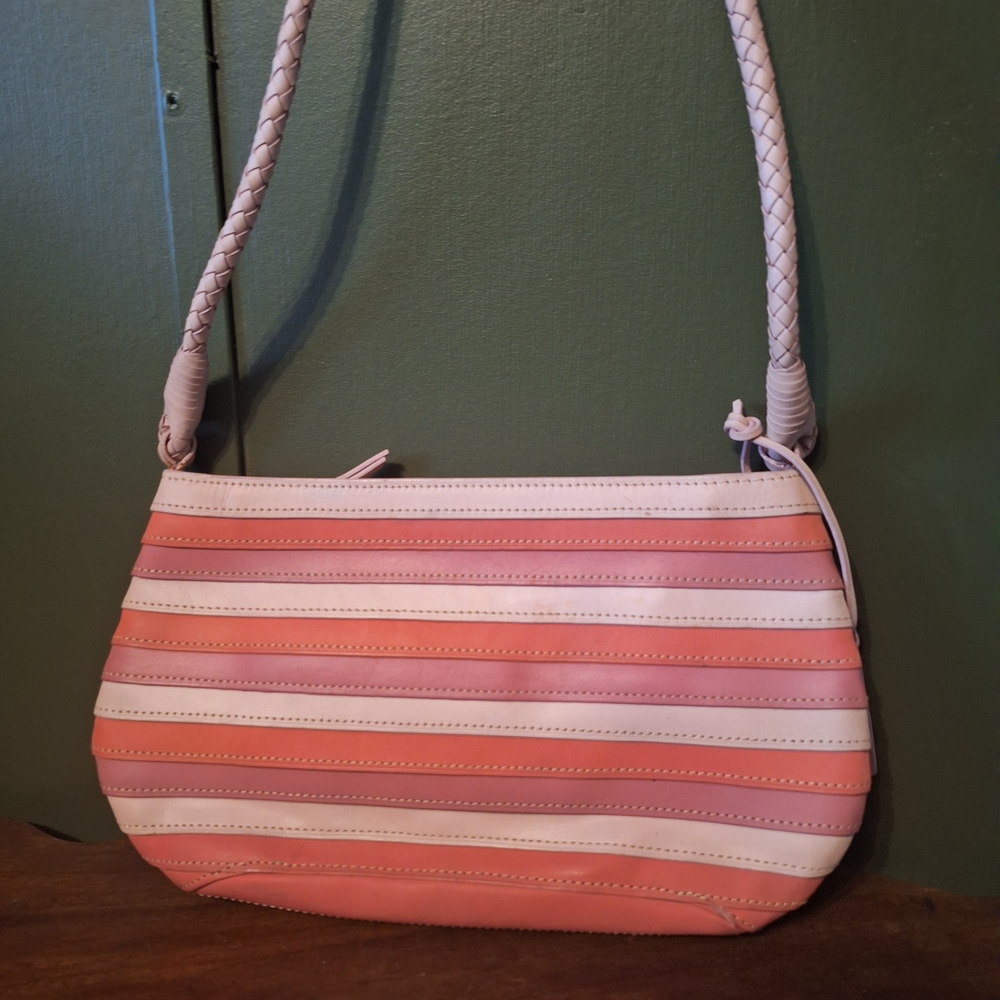 Sigrid Olsen Pink Leather Striped Shoulder Bag